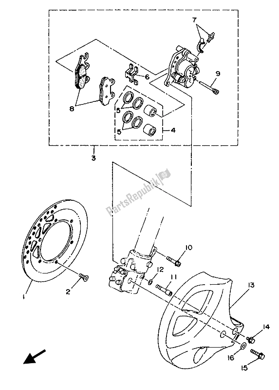 All parts for the Front Brake Caliper of the Yamaha WR 250Z 1994