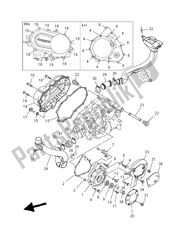 All parts for the Crankcase Cover 1 of the Yamaha YFM 450F Grizzly IRS 4X4 2012
