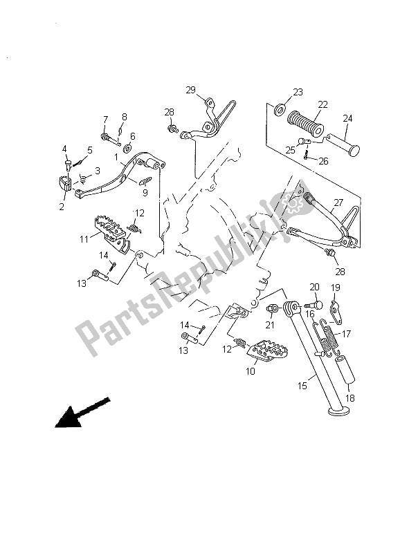 All parts for the Stand & Footrest of the Yamaha DT 125R 2000