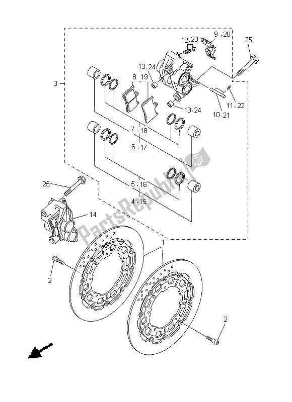 All parts for the Front Brake Caliper of the Yamaha YZF R6 600 2013