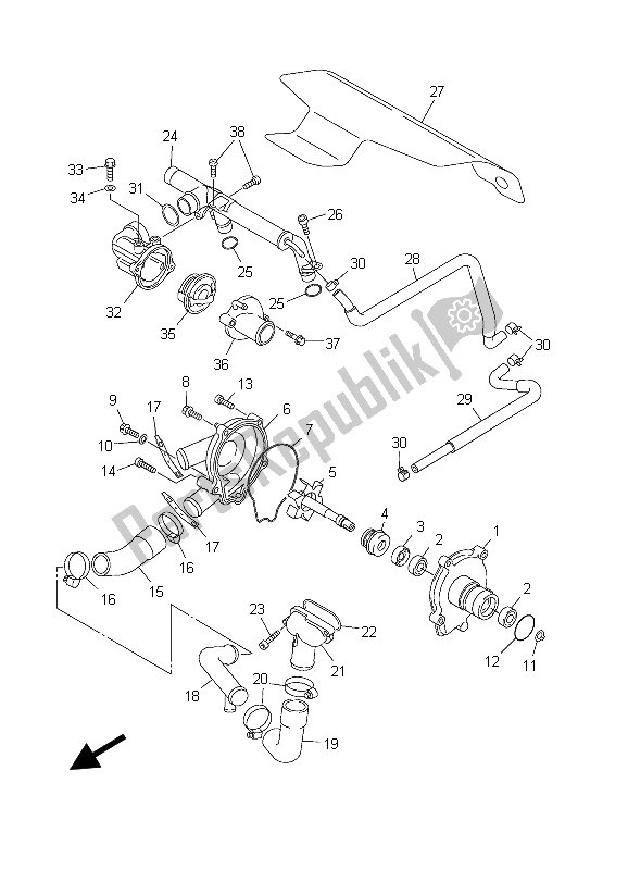 Alle onderdelen voor de Waterpomp van de Yamaha FJR 1300 2003