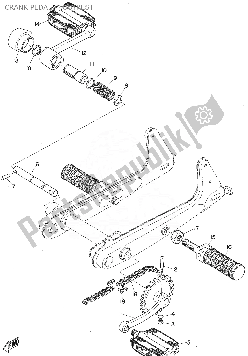 Tutte le parti per il Crank Pedal - Footrest del Yamaha FS1 1974