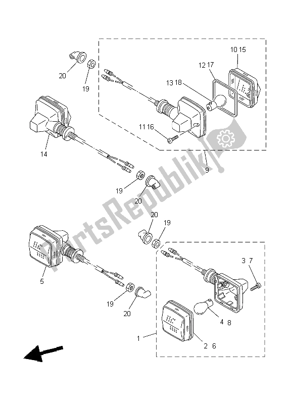 All parts for the Flasher Light of the Yamaha TW 125 2004