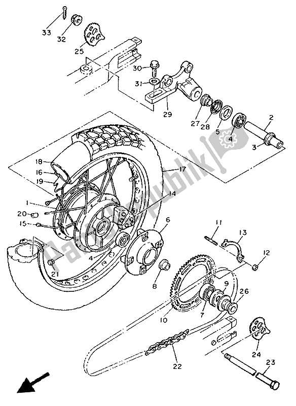 All parts for the Rear Wheel of the Yamaha XT 600E 1992