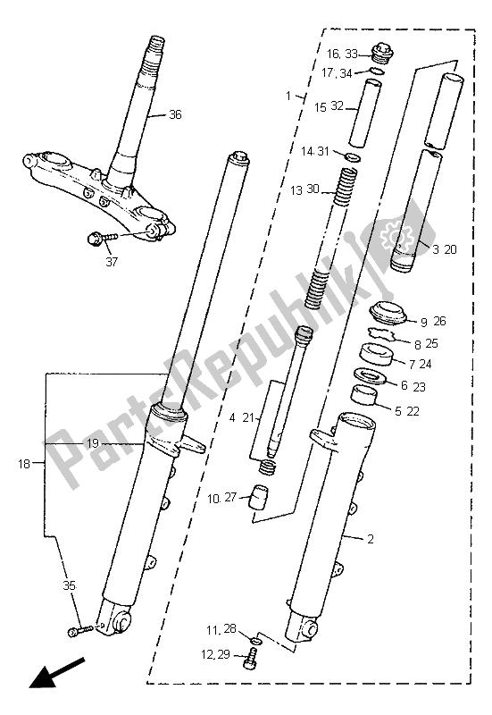 All parts for the Front Fork of the Yamaha XJ 900S Diversion 1995