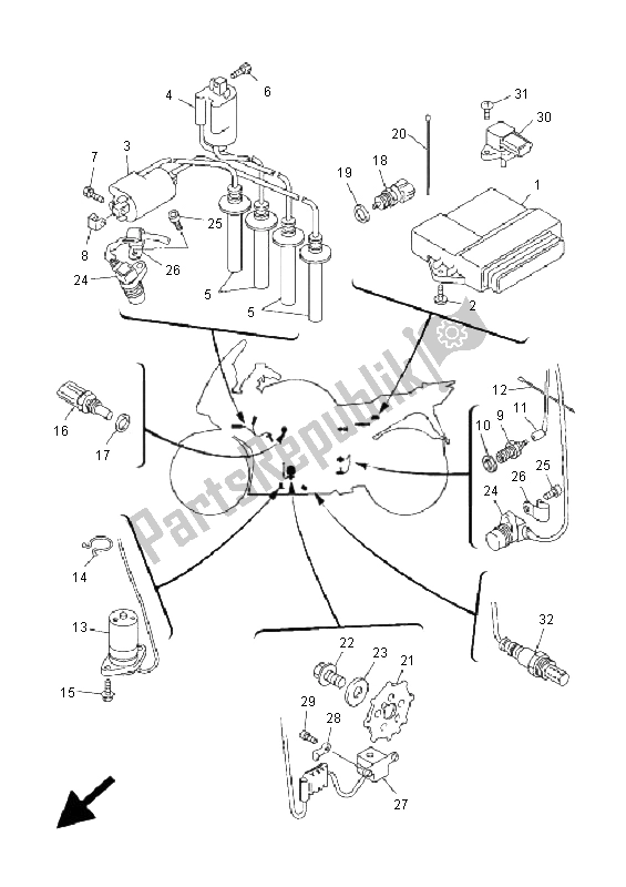 All parts for the Electrical 1 of the Yamaha FJR 1300 2001