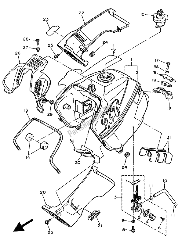 All parts for the Fuel Tank of the Yamaha XT 600E 1992