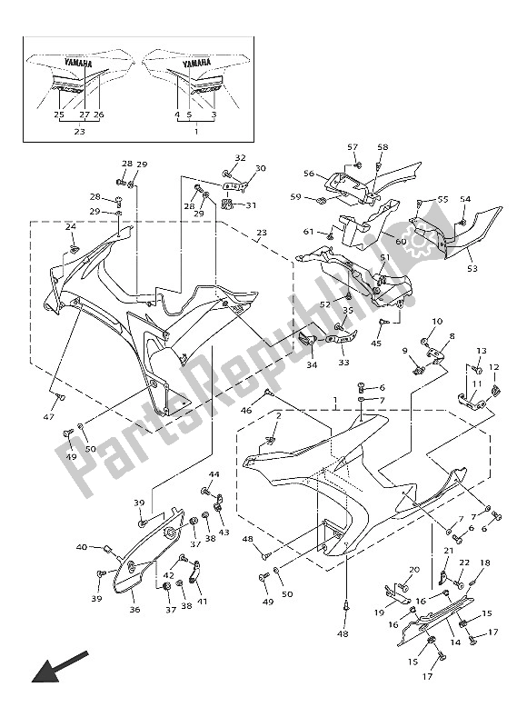 Alle onderdelen voor de Motorkap 2 van de Yamaha YZF R1M 1000 2016