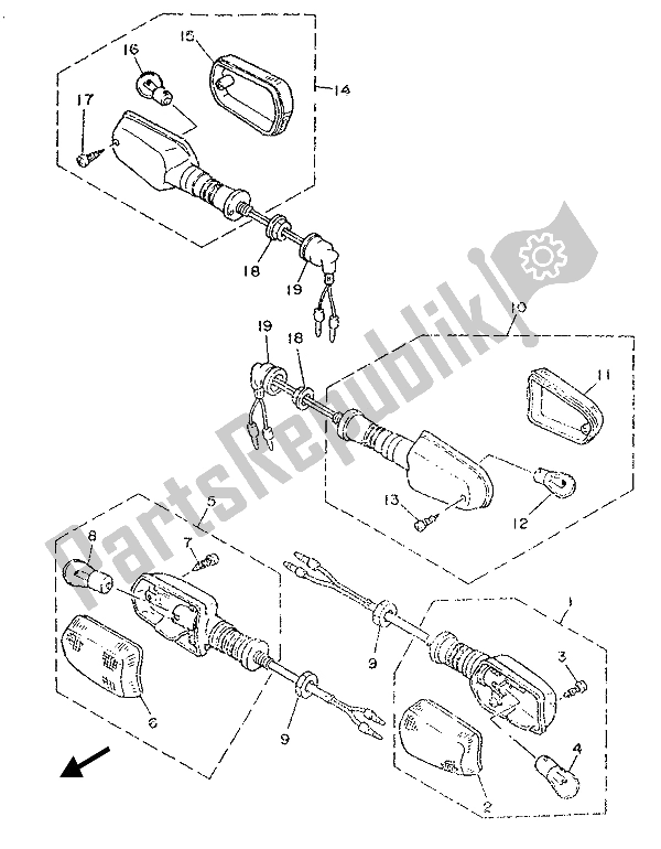 All parts for the Flasher Light of the Yamaha TZR 250 1987