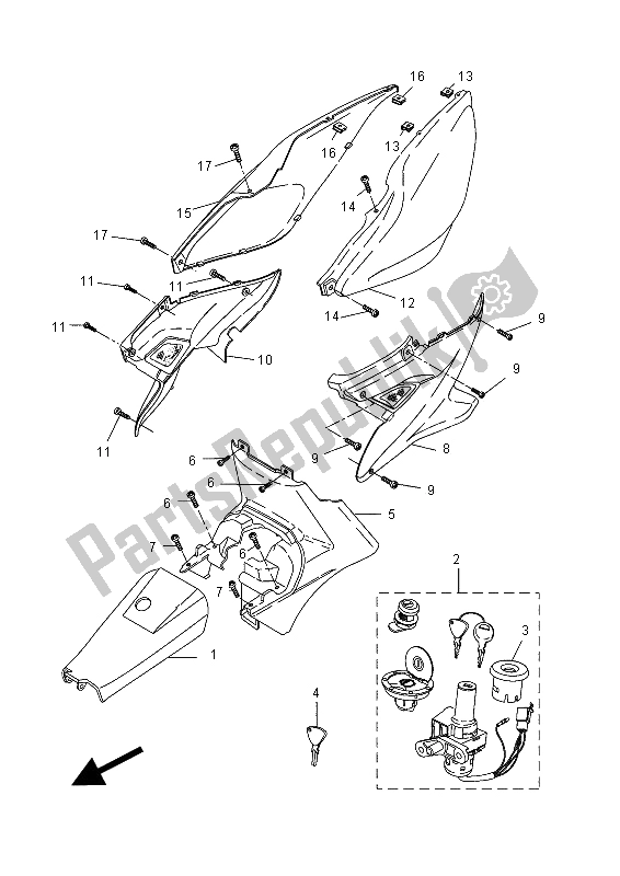 All parts for the Side Cover of the Yamaha YQ 50 Aerox 2012