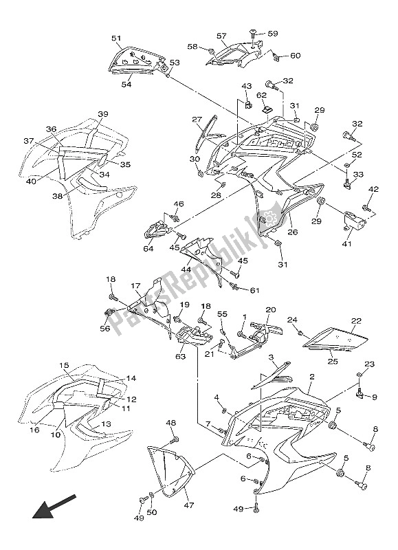 All parts for the Cowling 2 of the Yamaha FJR 1300 PA 2016