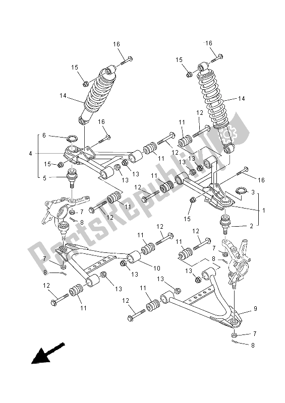 All parts for the Front Suspension & Wheel of the Yamaha YFM 350 FWA Grizzly 4X4 2014