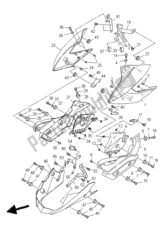 All parts for the Side Cover 2 of the Yamaha XJ6 NA 600 2009