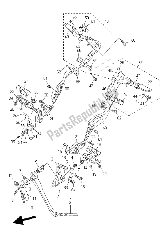 All parts for the Stand & Footrest of the Yamaha VMX 17 1700 2009