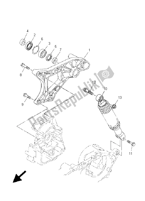 Alle onderdelen voor de Achterarm & Ophanging van de Yamaha XC 125E Vity 2009
