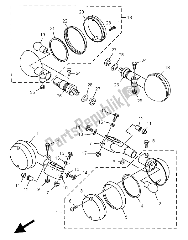 All parts for the Flasher Light of the Yamaha XVS 650 Dragstar 1997