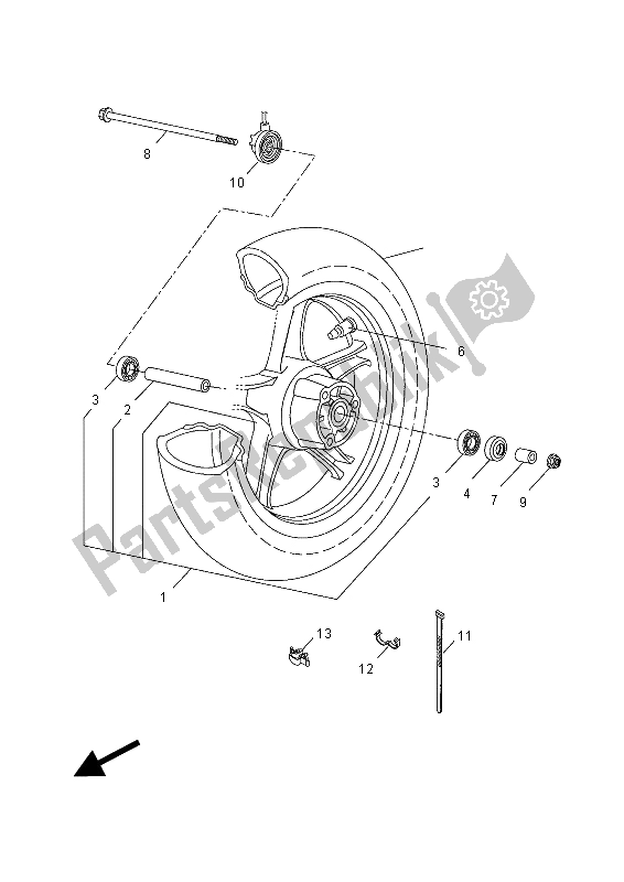 All parts for the Front Wheel of the Yamaha NS 50 2015