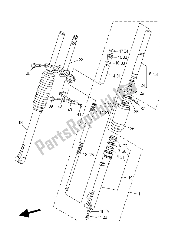 All parts for the Front Fork (sw) of the Yamaha TT R 125 SW LW 2006