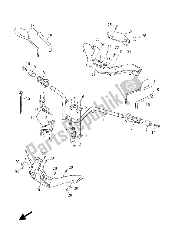 All parts for the Steering Handle & Cable of the Yamaha YP 250 RA 2013