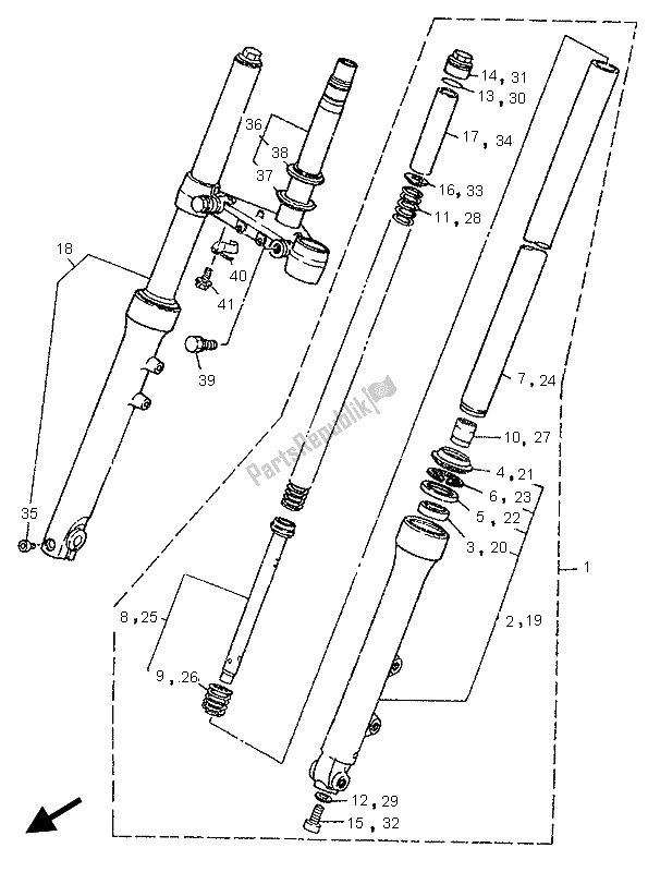 All parts for the Front Fork of the Yamaha XV 125 S 1999