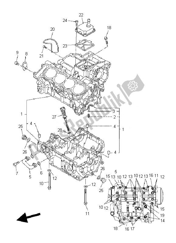 All parts for the Crankcase of the Yamaha FZ6 NA 600 2007