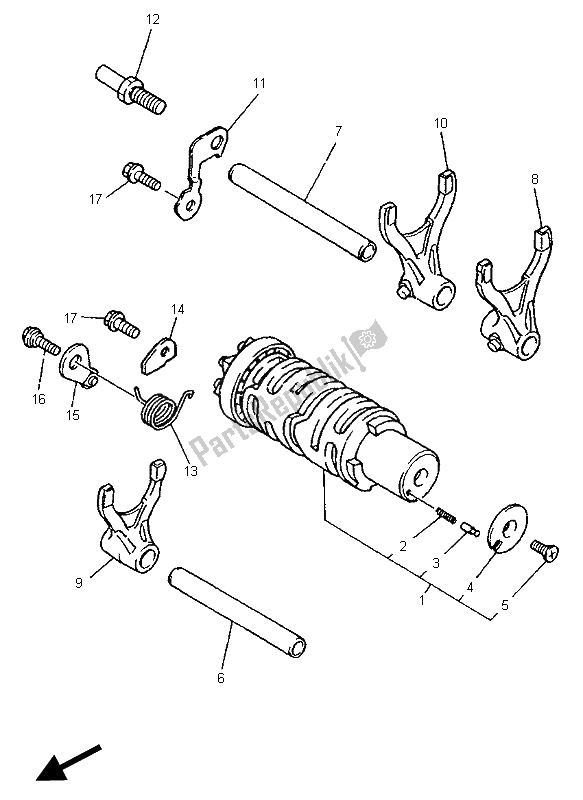 All parts for the Shift Cam & Fork of the Yamaha YZF 600R Thundercat 1996