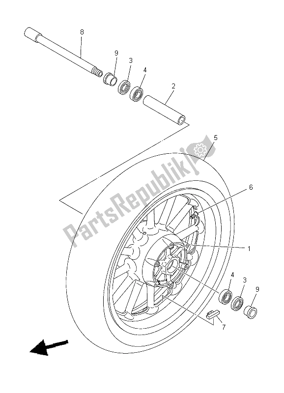 All parts for the Front Wheel of the Yamaha XV 1900A Midnighst Star 2009