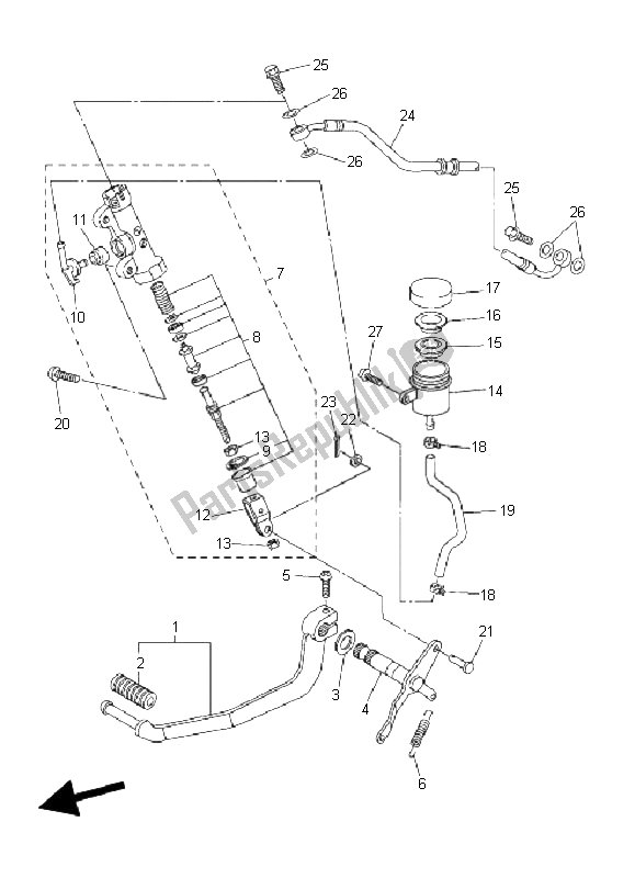 Alle onderdelen voor de Achterste Hoofdcilinder van de Yamaha FZ6 N Fazer 600 2006