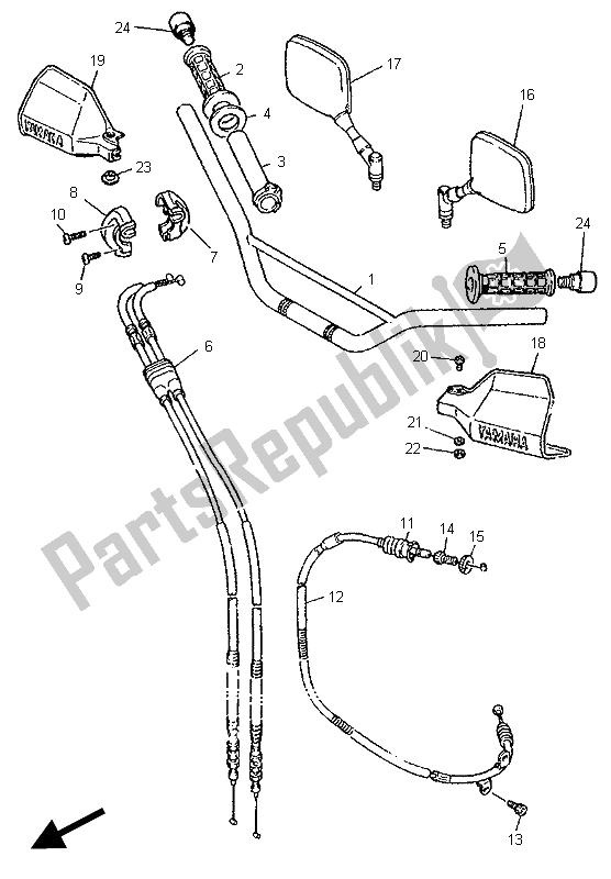 All parts for the Steering Handle & Cable of the Yamaha XT 600E 1995