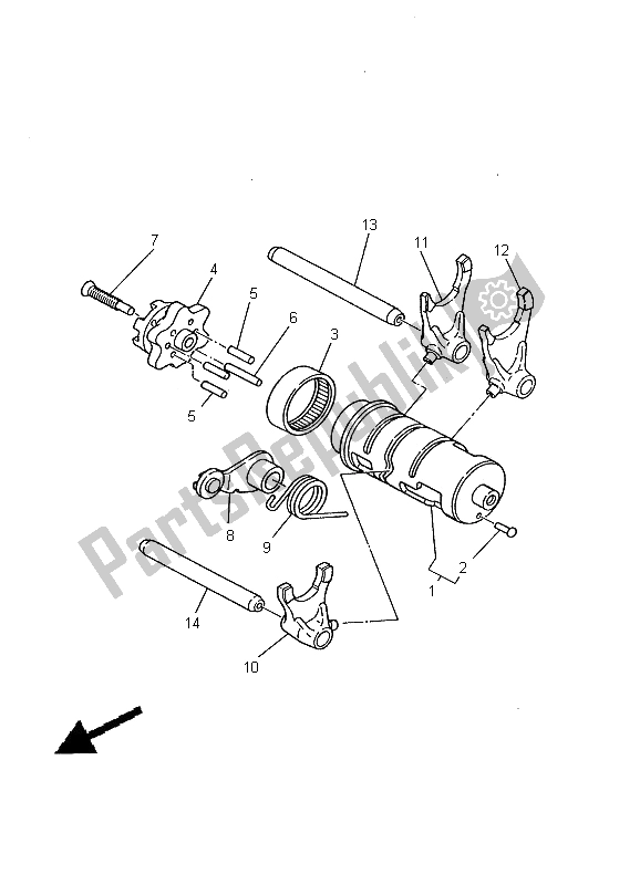 All parts for the Shift Cam & Fork of the Yamaha TW 125 2000