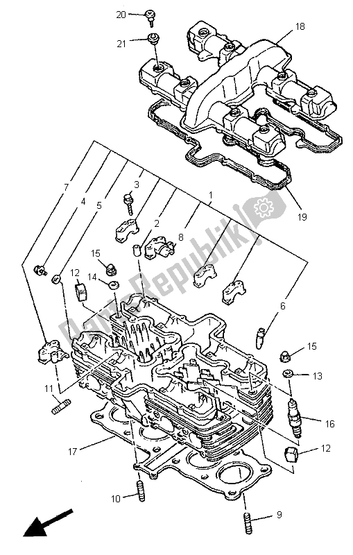 Todas as partes de Cabeça De Cilindro do Yamaha XJR 1200 1996