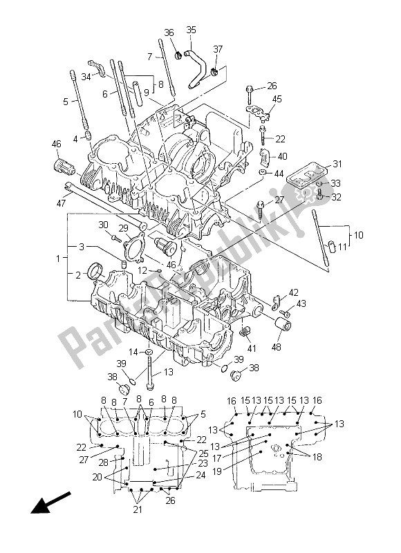 All parts for the Crankcase of the Yamaha XJR 1300C 2015