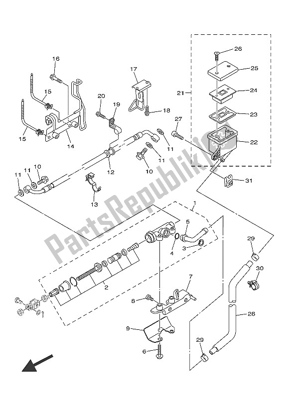 All parts for the Rear Master Cylinder of the Yamaha XVS 1300A 2016