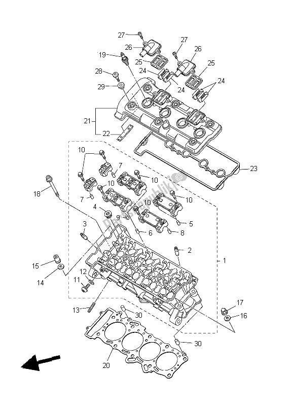 All parts for the Cylinder Head of the Yamaha YZF R1 1000 2009