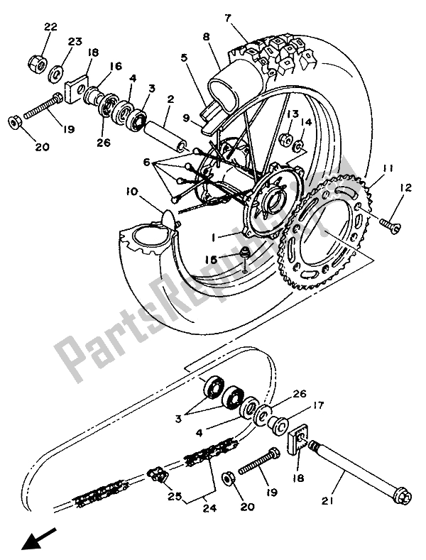 Tutte le parti per il Ruota Posteriore del Yamaha YZ 250 LC 1993