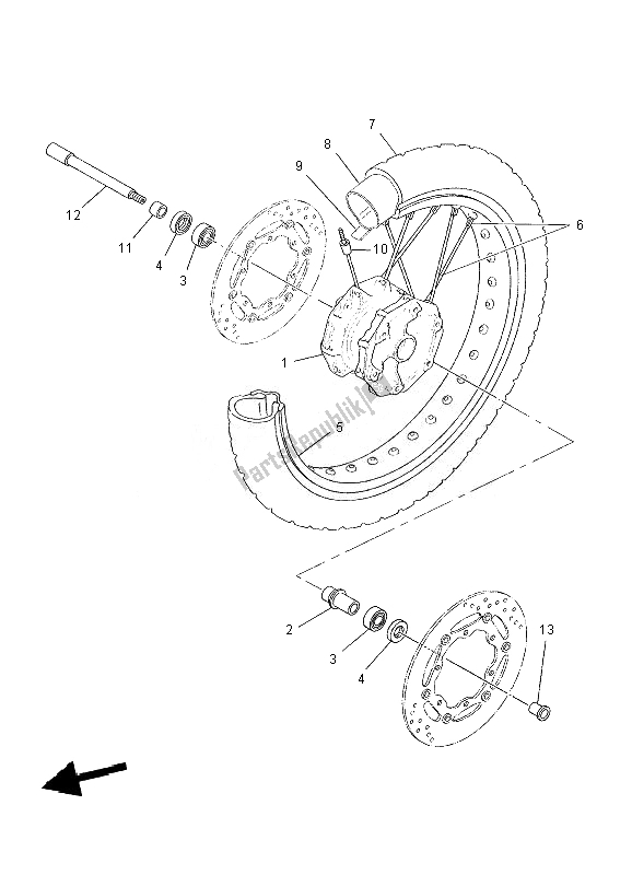 All parts for the Front Wheel of the Yamaha XT 660Z Tenere 2010