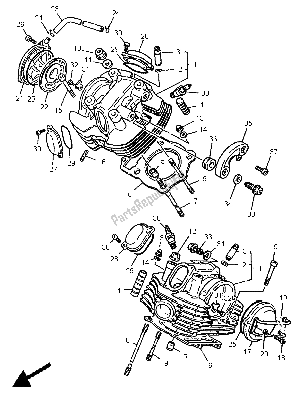 All parts for the Cylinder Head of the Yamaha XV 750 Virago 1996