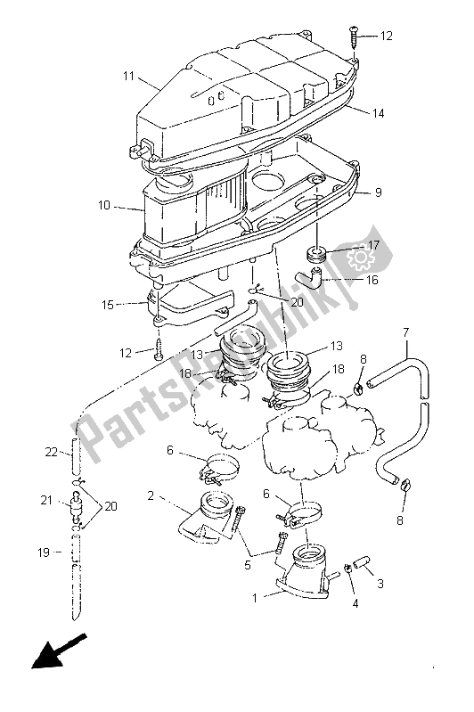 All parts for the Intake of the Yamaha XVZ 1300A Royalstar 1999