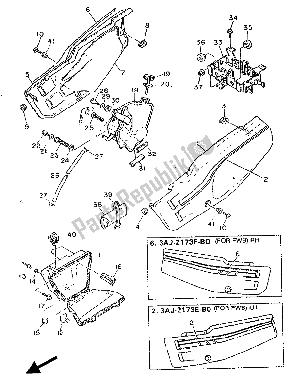 All parts for the Side Cover & Oil Tank of the Yamaha XT 600Z Tenere 1990