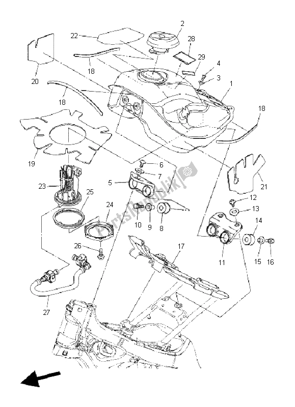 All parts for the Fuel Tank of the Yamaha WR 250R 2008