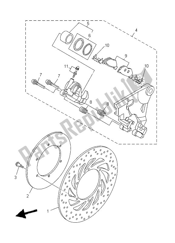 All parts for the Rear Brake Caliper of the Yamaha XV 1900A Midnight Star 2006