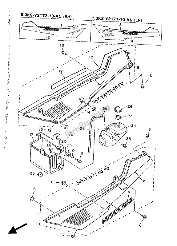 Todas las partes para Tapa Lateral Y Tanque De Aceite de Yamaha FZ 750 Genesis 1990