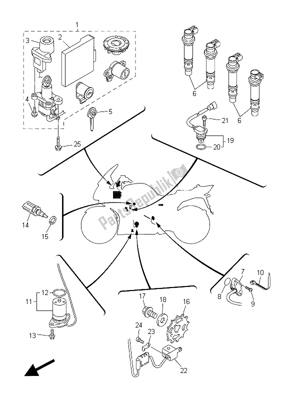 All parts for the Electrical 1 of the Yamaha FJR 1300A 2015