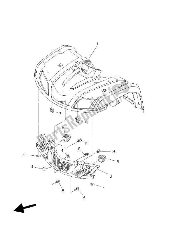 All parts for the Front Fender of the Yamaha YFM 350 FA Bruin 2X4 2004