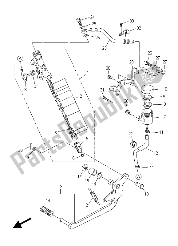 Alle onderdelen voor de Achterste Hoofdcilinder van de Yamaha XJ6S 600 2015