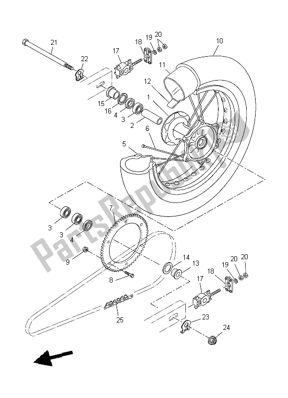 All parts for the Rear Wheel of the Yamaha WR 125X 2009 All parts for the Rear Wheel of the Yamaha WR 125X 2009