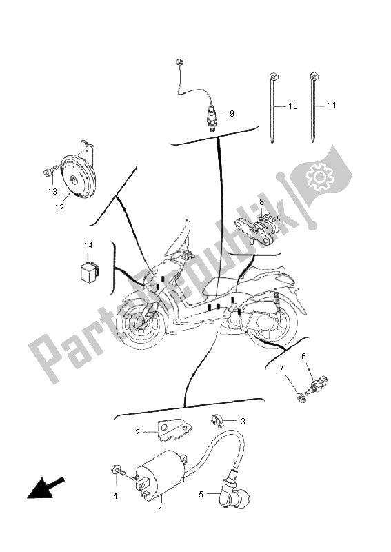 All parts for the Electrical 2 of the Yamaha VP 250 X City 2008