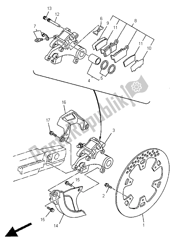 Tutte le parti per il Pinza Freno Posteriore del Yamaha YZ 400F 1999