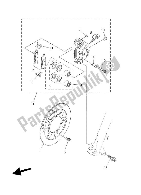 All parts for the Front Brake Caliper of the Yamaha TT R 125E SW LW 2011