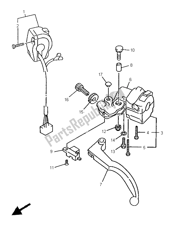 All parts for the Handle Switch & Lever of the Yamaha TRX 850 1997